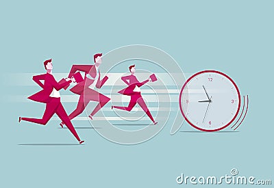 Race against time. A group of people chased the clock. Vector Illustration